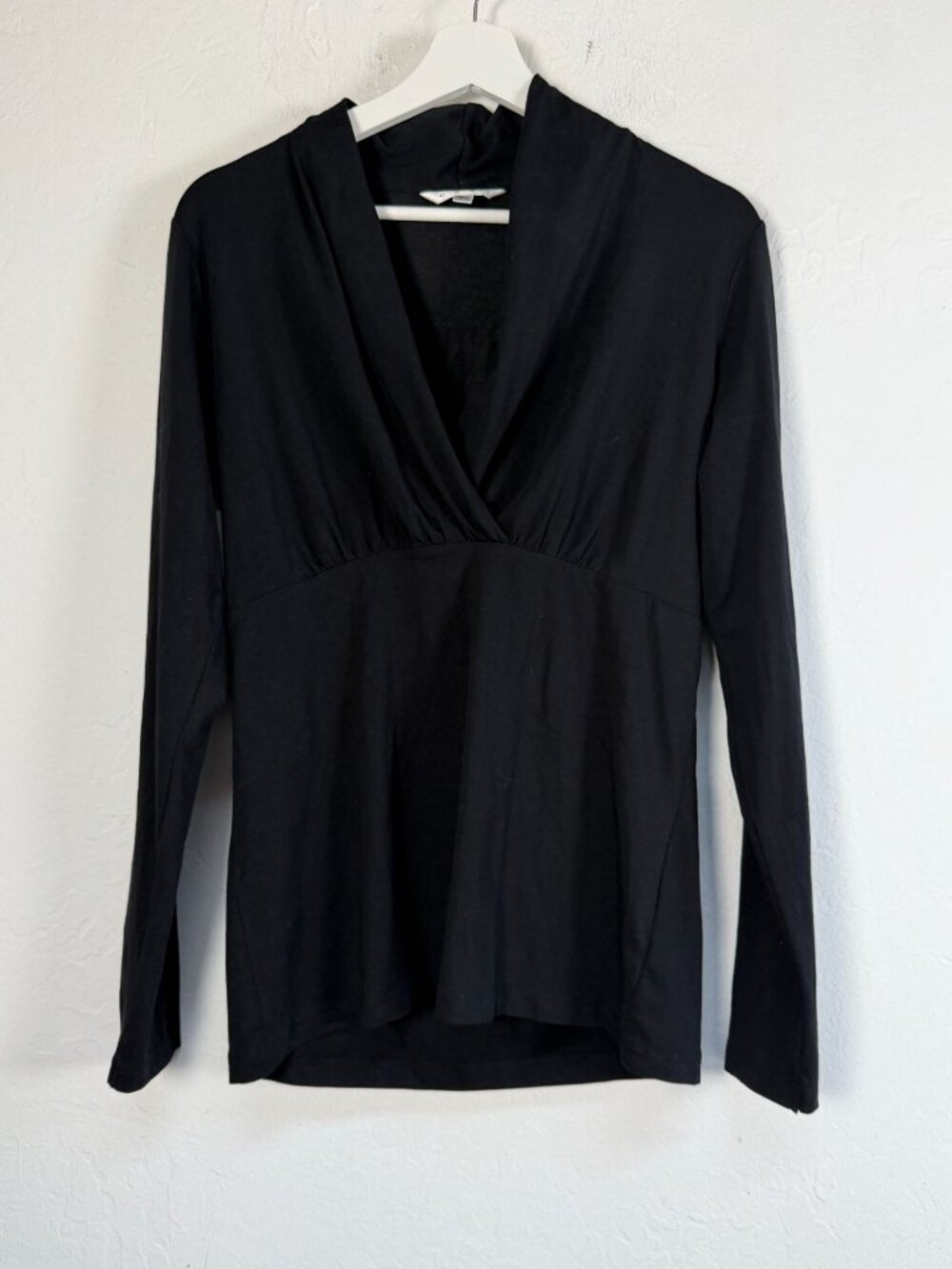 Cabi Style 771 Womens Black Faux Wrap Top Long Sleeve V-Neck Empire Waist Large